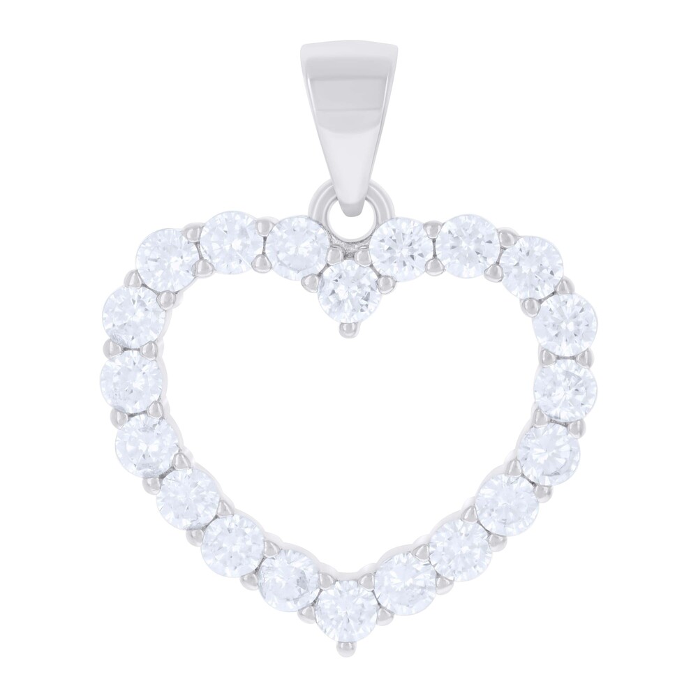 925 Sterling Silver Womens Cubic-Zirconia Heart Charm Pendant